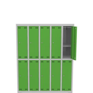 Výškově dělená skříňka s policí, 10dveřová – výška 150 cm